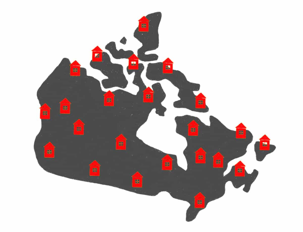 Canada covered in red house icons