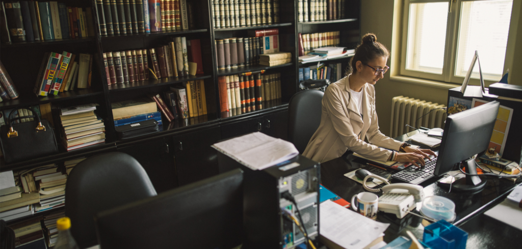 Law clerk working on legal documents