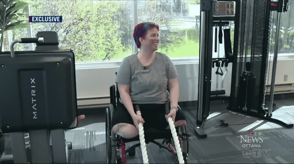 Marcie Stevens in the gym interviewed on CTV