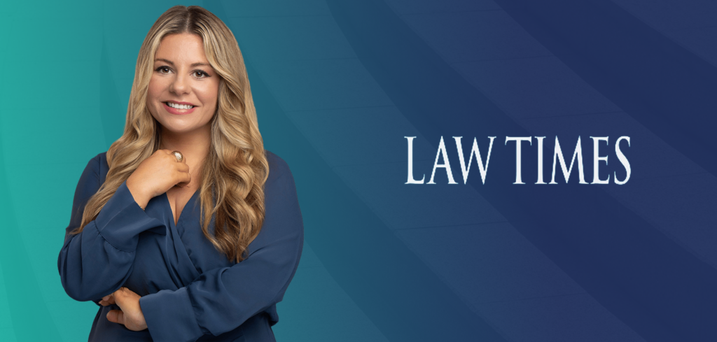 Kaitlyn MacDonell with the Law Times logo