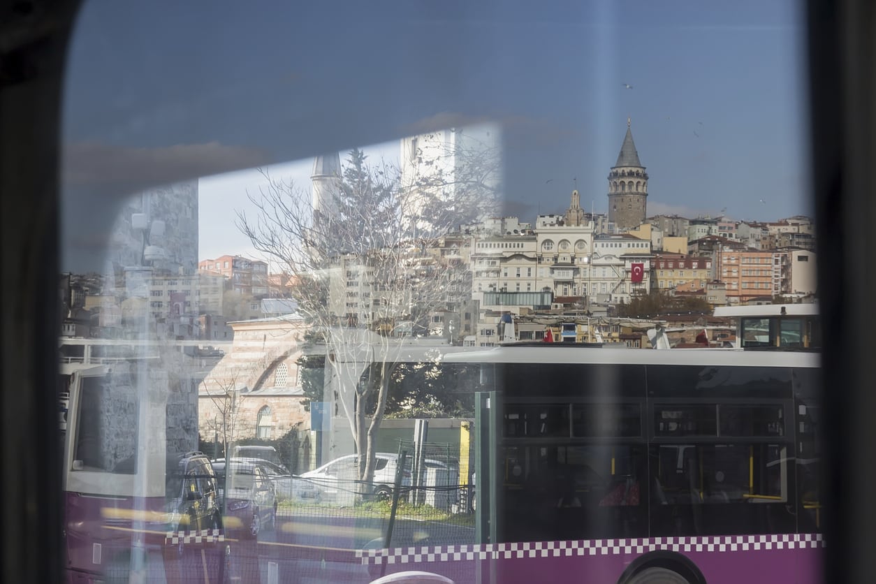 Slightly Distorted View from the window of urban transport on the part of Istanbul