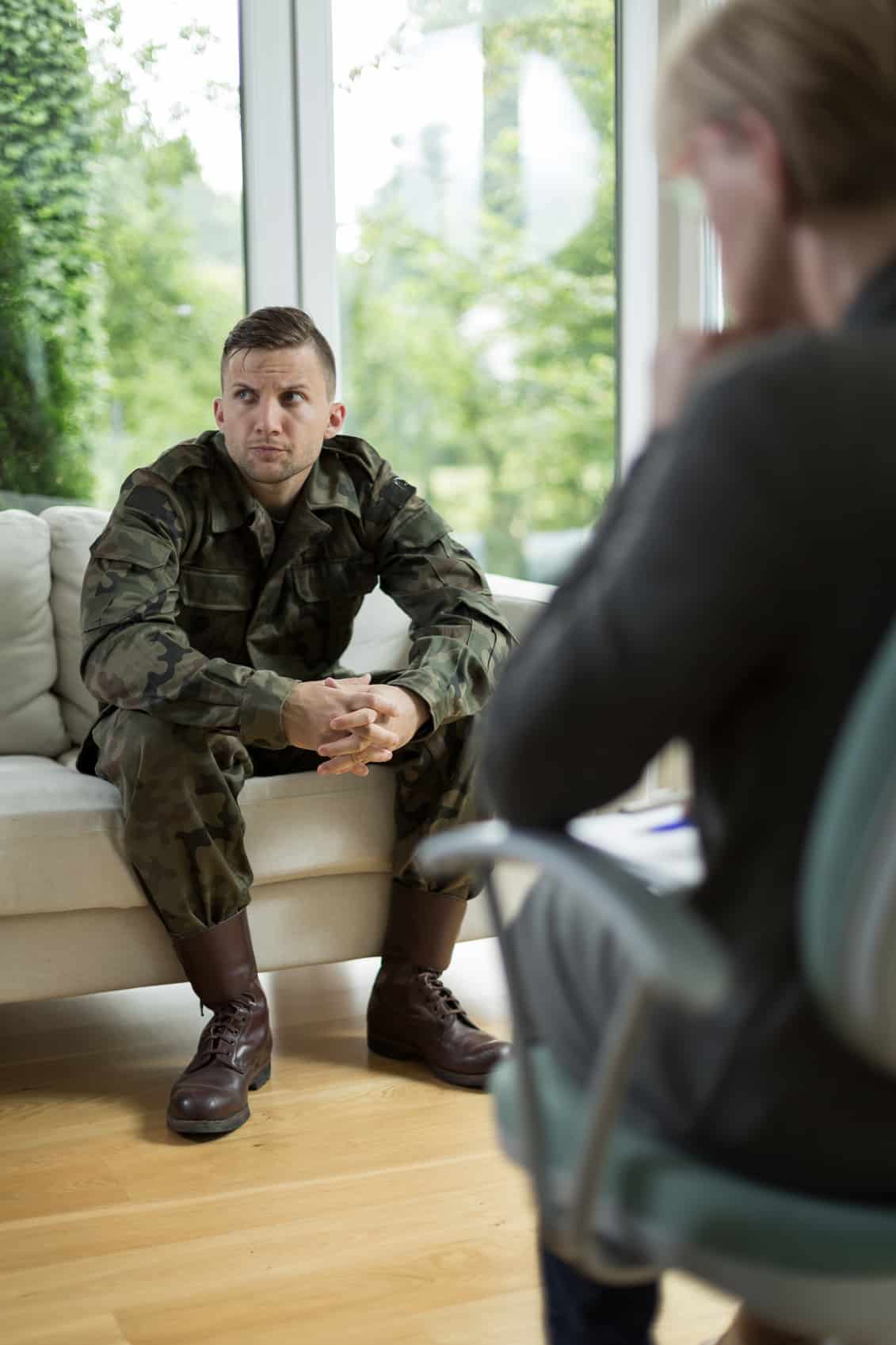 Image of soldier with posttraumatic stress disorder during therapy